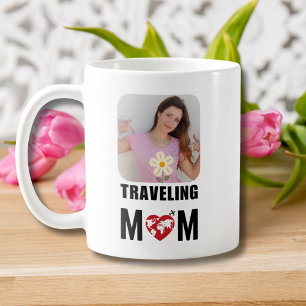 Mug Mignonne maman voyageuse, Carte du monde et avion,