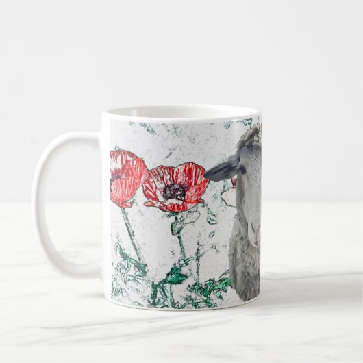 Mug Mignonne Mérino Mouton Animal Red Poppy Fleurs (Gauche)