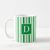 Mug Mignonne moderne vert et blanc rayé unique initial (Gauche)