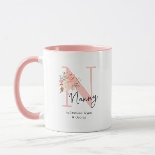 Mug Mignonne nounou initiale florale (Gauche)