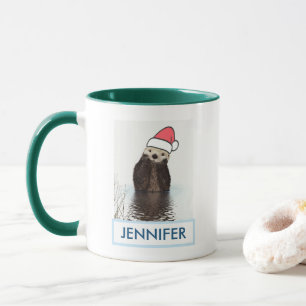 Mug Mignonne Otter portant un chapeau de Père Noël