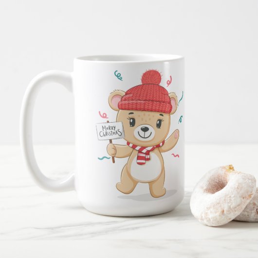 Mug Mignonne ours en peluche Joyeux Noël (Avec donut)