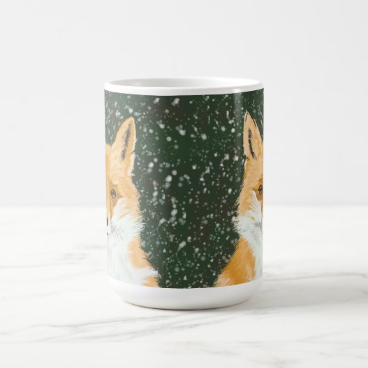 Mug Mignonne Petit Renard Rouge - dans la neige. (Centre)