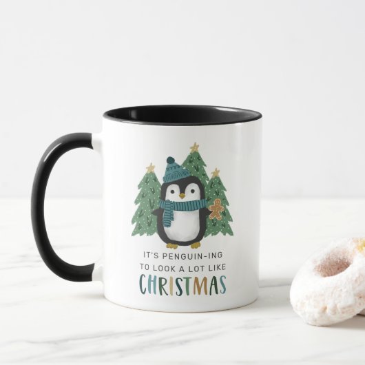 Mug Mignonne pingouin drôle de pingouin Noël (Avec donut)