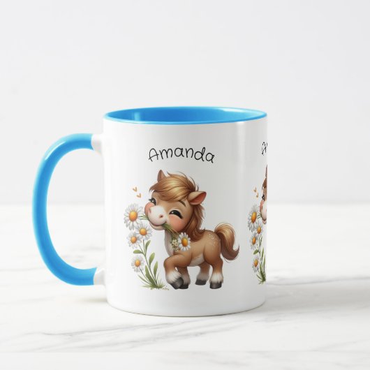 Mug Mignonne Pony Mange Manger Des Marguerites (Gauche)