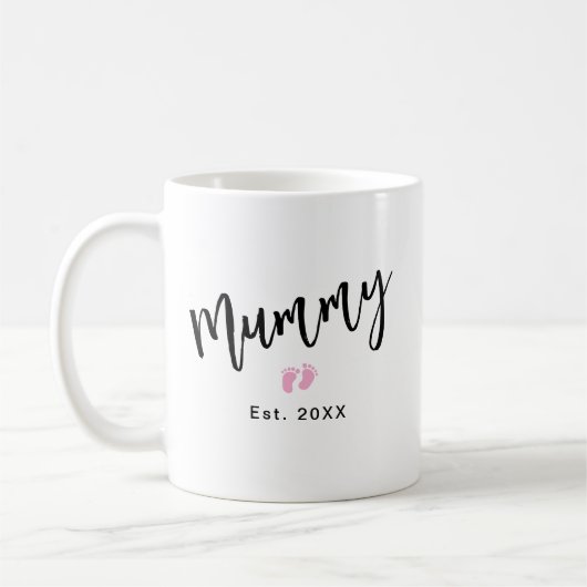 Mug Mignonne rose Bébé Pieds Script maman Année établi (Gauche)