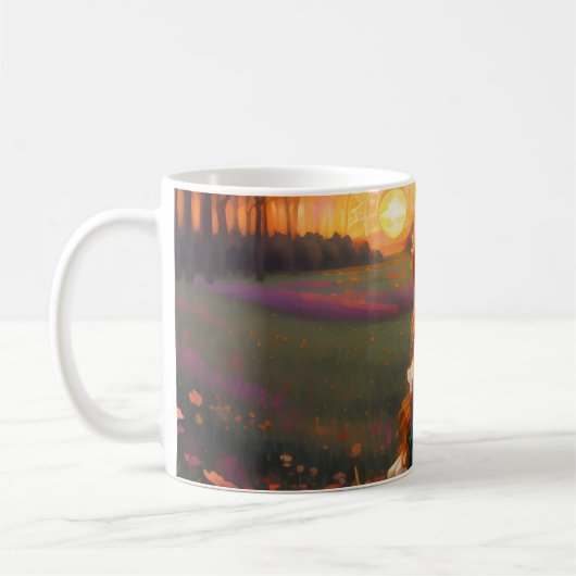 Mug Mignonne Sad Anime Style Femme dans le pré au couc (Gauche)