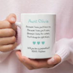 Mug Mignonne Seras-Tu Ma Godmère Poème Photo<br><div class="desc">Demandez à cette femme spéciale dans votre vie d'être la marraine de votre enfant avec cette tasse de café personnalisée de proposition de marraine. Customisez cette adorable tasse avec une photo de votre enfant et leur nom.</div>