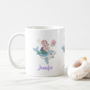 Mug Mignonne sirène chevauchant un dauphin sous la mer