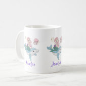 Mug Mignonne sirène chevauchant un dauphin sous la mer (Devant gauche)
