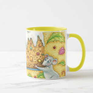 Mug Mignonne souris de Noël portant un dessert de gâte