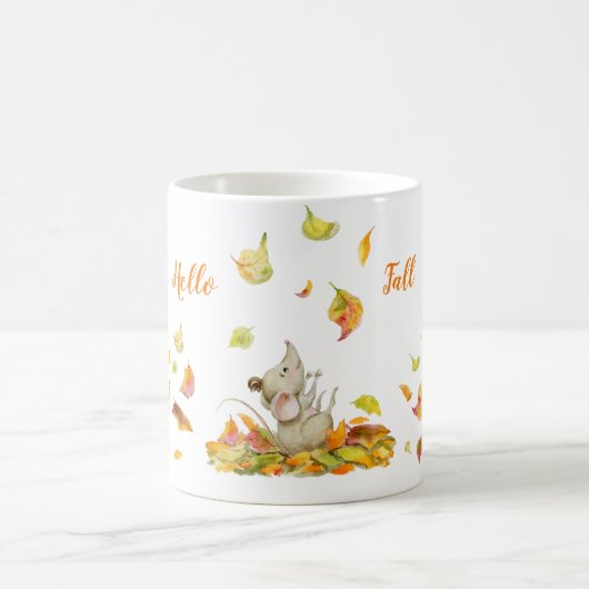 Mug Mignonne souris et orange jaune tomber eau feuille (Centre)