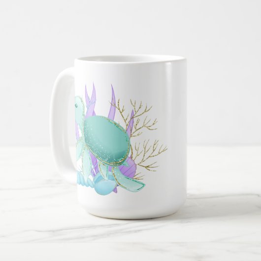 Mug mignonne tortue de mer ajouter monogramme (Devant gauche)
