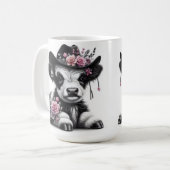 Mug Mignonne Veau Portant Casquette orné de fleurs (Devant gauche)