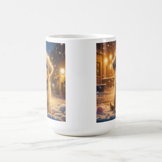 Mug Mignonnes chiots de Noël dans une nuit de neige (Centre)