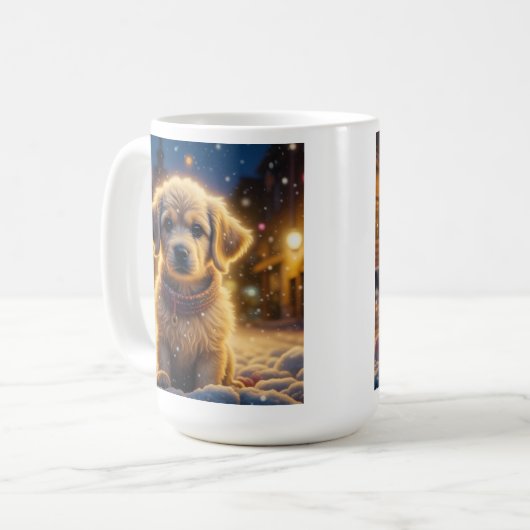 Mug Mignonnes chiots de Noël dans une nuit de neige (Devant gauche)