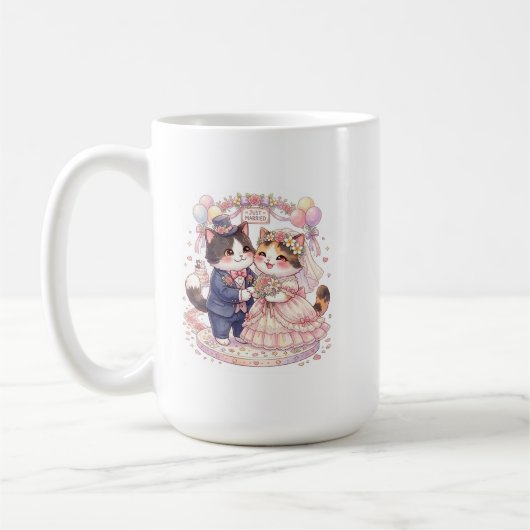 Mug Mignons Chats Mariés Mariage Aquarelle Café (Gauche)