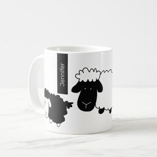 Mug Mignons Feuilles Illustration Noir Et Blanc (Devant gauche)
