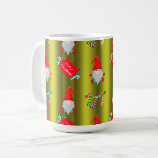 Mug Mignons Gnomes de Noël sur vert (Devant gauche)