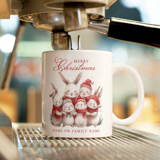 Mug Mignons lapins et Nom personnalisé Joyeux Noël