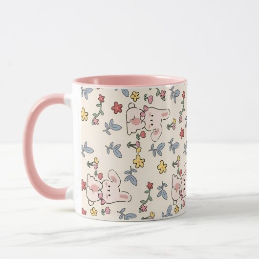Mug Mignons Lapins, Fleurs Et Feuilles (Gauche)