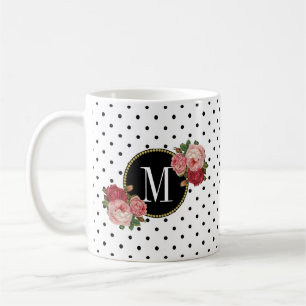 Mug Mignons noirs blancs Dots Vintages Roses Monogramm