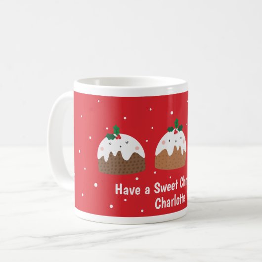 Mug Mignons petits poudings de Noël sur rouge (Devant gauche)