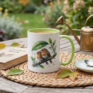 Mug Mignons rouges-gorges sous un parapluie de feuille