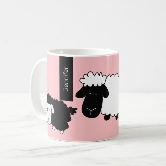 Mug Mignons Sheeps Illustration Noir et blanc sur Blus (Devant gauche)