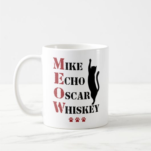 Mug Mike Echo Oscar Whiskey MEOW Cat (Gauche)