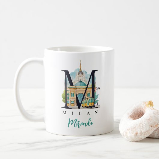 Mug Milan Italy Monogram Letter M Personalized Gift (Avec donut)