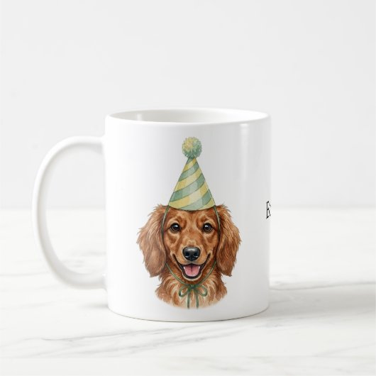 Mug Mini-dachshund à poil long mignon Nom personnalisé (Gauche)