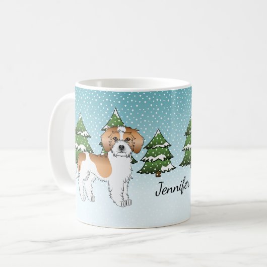 Mug Mini Goldendoodle Abricot et Blanc Forêt d'Hiver (Devant gauche)