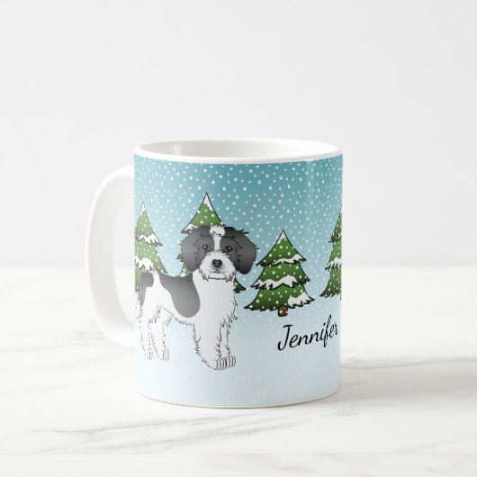 Mug Mini Goldendoodle Parti-couleur Noir Forêt d'Hiver (Devant gauche)