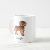 Mug Mini Goldendoodle roux dessin animé de chien & nom (Devant gauche)