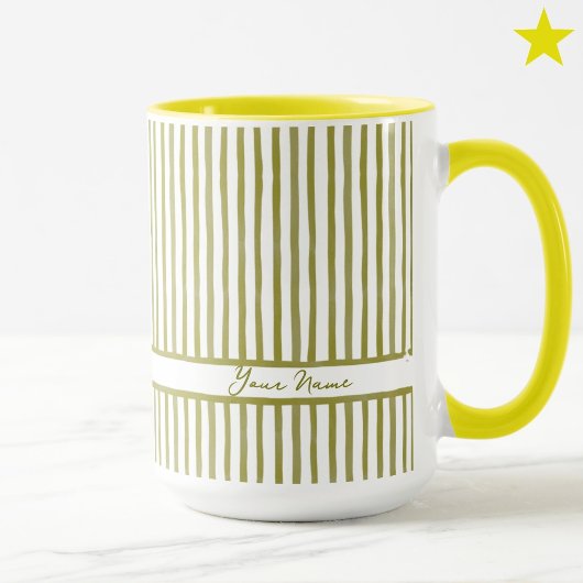 Mug Mini rayures à l'aquarelle jaune tendance avec nom