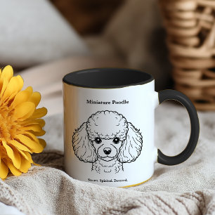 Mug Miniature Poodle Portrait Black Line Illustration