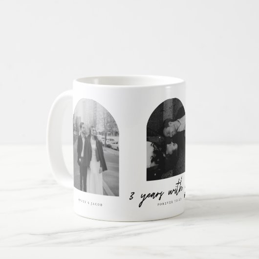 Mug Minimal 3-Year Anniversary 3 Couple Photos Arch (Devant gauche)
