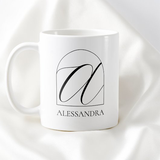 Mug Minimal Arch Black Script Initial A Name Monogram