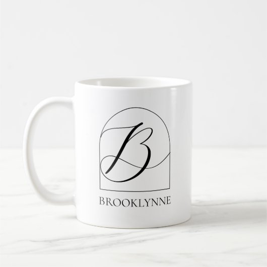 Mug Minimal Arch Black Script Initial B Name Monogram (Gauche)