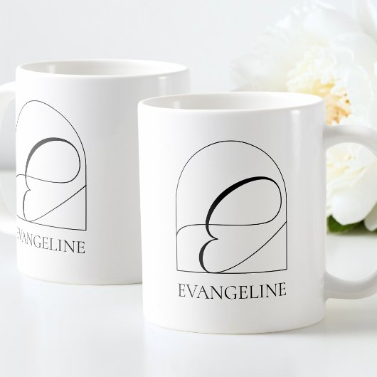 Mug Minimal Arch Black Script Initial E Name Monogram