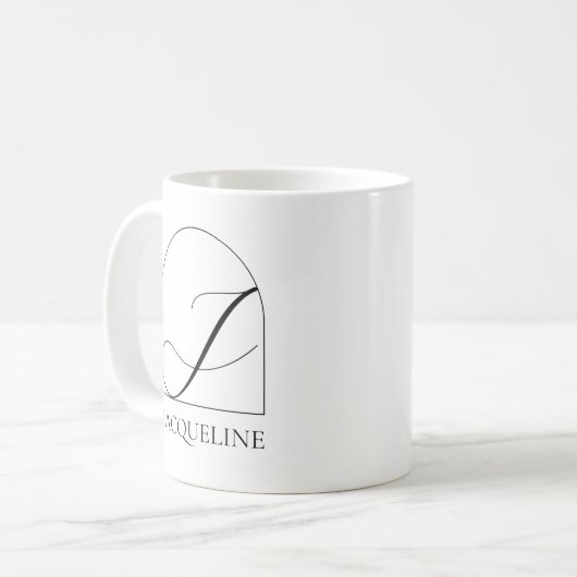 Mug Minimal Arch Black Script Initial J Name Monogram (Devant gauche)
