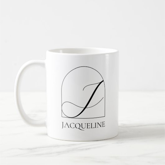 Mug Minimal Arch Black Script Initial J Name Monogram (Gauche)
