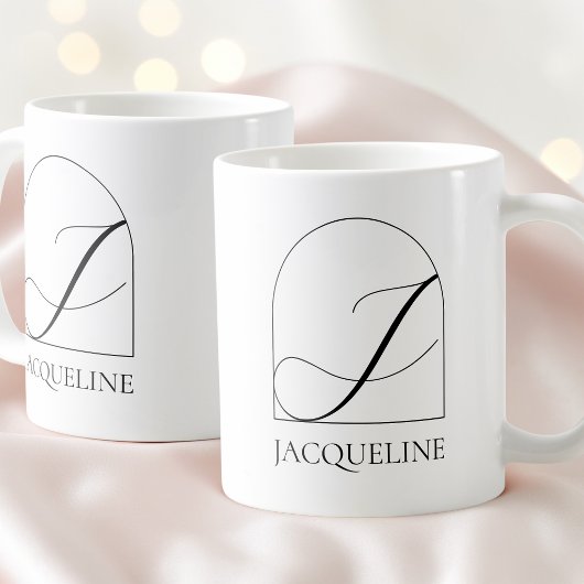 Mug Minimal Arch Black Script Initial J Name Monogram