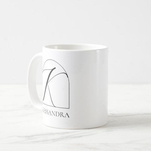 Mug Minimal Arch Black Script Initial K Name Monogram (Devant gauche)