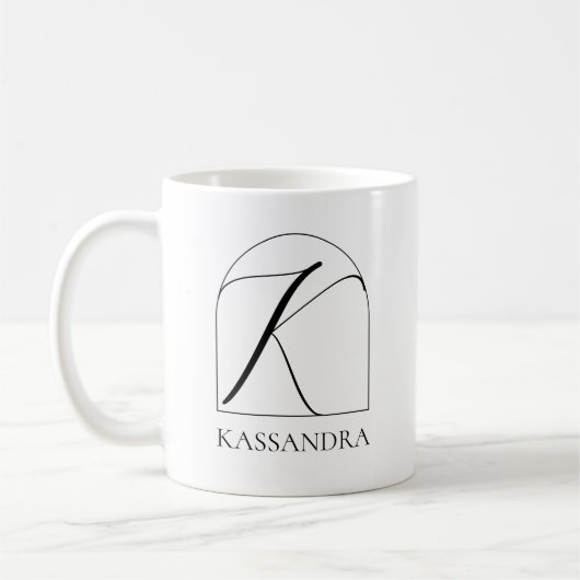 Mug Minimal Arch Black Script Initial K Name Monogram (Gauche)