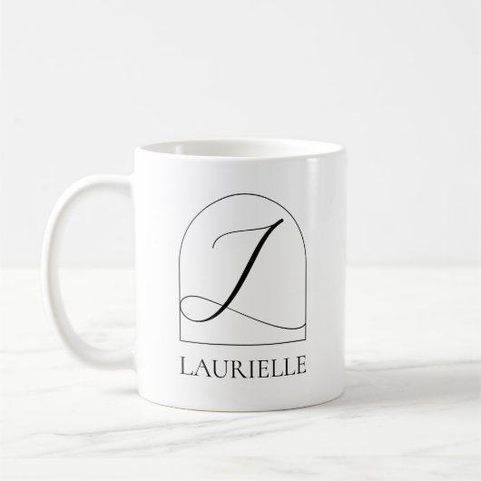 Mug Minimal Arch Black Script Initial L Name Monogram (Gauche)