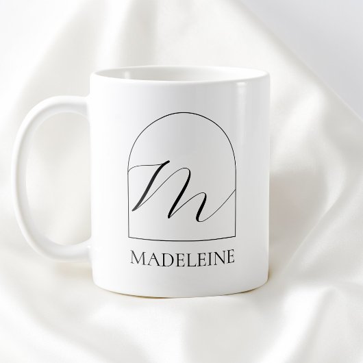 Mug Minimal Arch Black Script Initial M Name Monogram