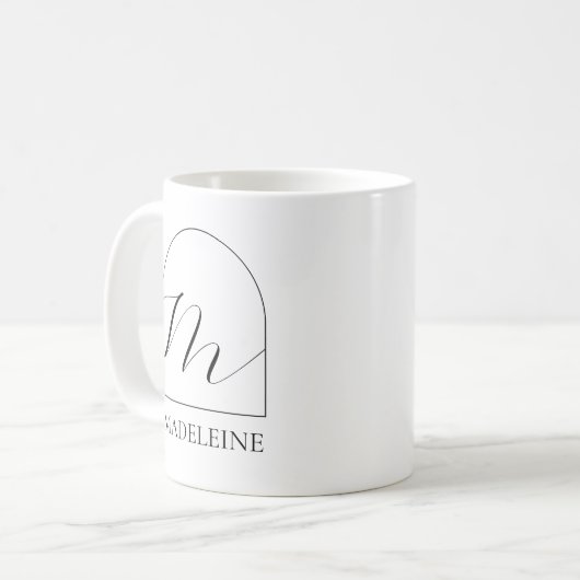 Mug Minimal Arch Black Script Initial M Name Monogram (Devant gauche)