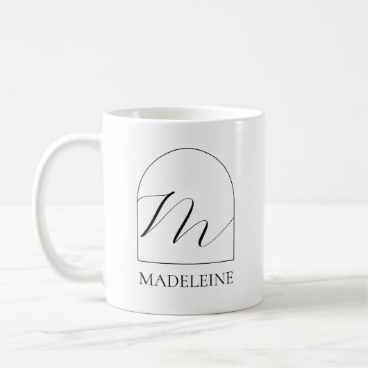 Mug Minimal Arch Black Script Initial M Name Monogram (Gauche)